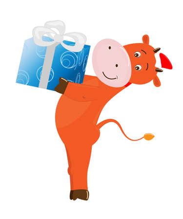 Illustration of a bull holding a gift, New yearのイラスト素材
