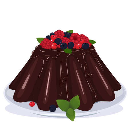 Chocolate cake with berries and mint leavesのイラスト素材