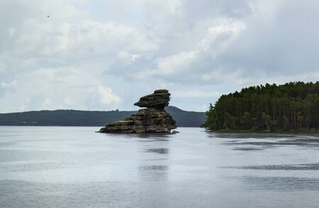 Borovoe lake and stone sculprure jumbaktas, Burabay National park in Northern Kazakhstan.の写真素材