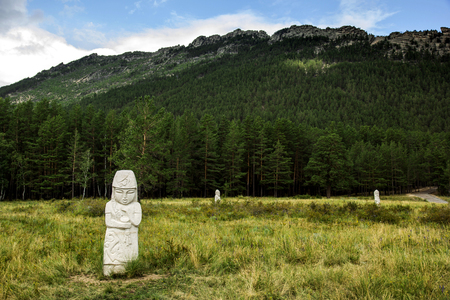 Stone monuments of kazakh woman in Borovoe, Burabay National park, Northern Kazakhstan.の写真素材