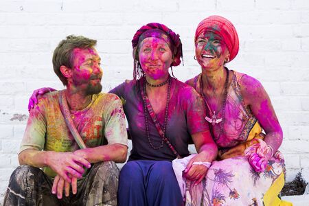 RISHIKESH, INDIA - MARCH 17, 2014 - people celebrating holi.のeditorial素材