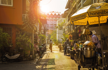 Bangkok, Thailand - February 03, 2019 - Little sunny street of Bangkok city, Thailandのeditorial素材