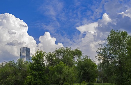 Almaty in summer, trees and beautiful sky, Kazakhstanの写真素材