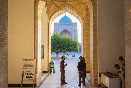 Bukhara, Uzbekistan - 30 April 2019 - Arched entrance to Kalyan Mosque, Bukhara, Uzbekistan.のeditorial素材
