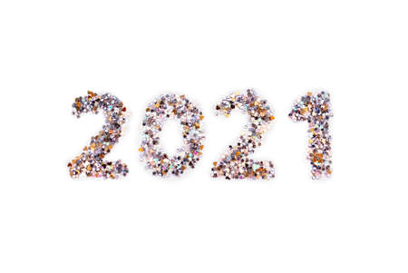 Figures 2021 made of glitter on white background