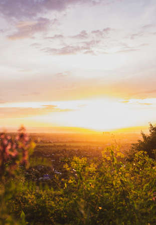 Beautiful view of Almaty city, Kazakhstan at sunsetの写真素材