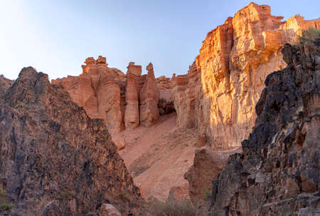 Beautiful sunset in Charyn canyon near Almaty city, Kazakhstanの写真素材