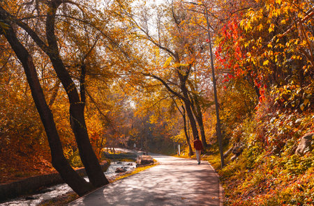 Terrenkur walking trail in autumn, Almaty city, Kazakhstan.