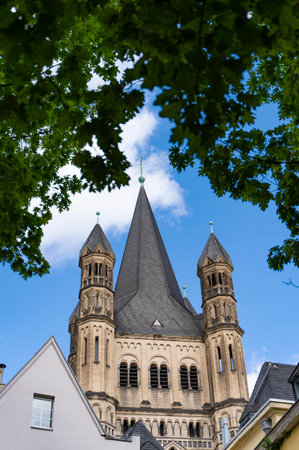 Tower of The Great Saint Martin Church (Gross Sankt Martin) in Cologne, Germanyの写真素材