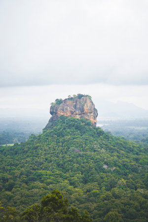 Scenic view of Sigiriya rocks in tropical forest, Sri Lanka landmark.の写真素材
