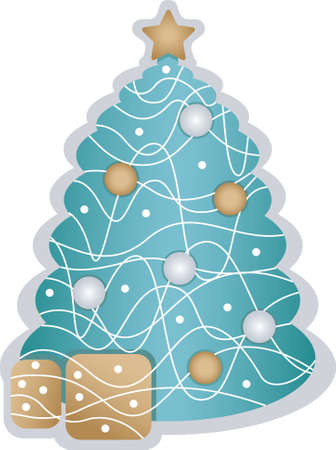 Blue Christmas tree with gifts abstract vector illustrationのイラスト素材