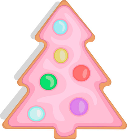 Cookies in pink icing in the shape of a Christmas treeのイラスト素材