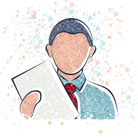 Image of a faceless office worker in a red tie holding a documentの写真素材