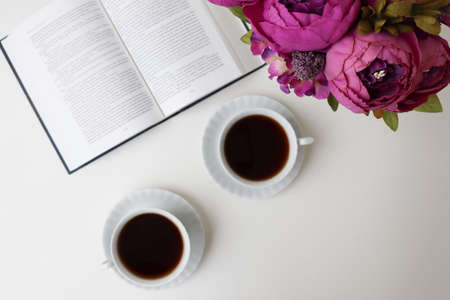 breakfast with a cup of coffee on a white background