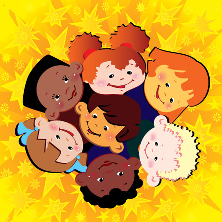 Happy children of different nationalities play together. Vector art-illustration.のイラスト素材