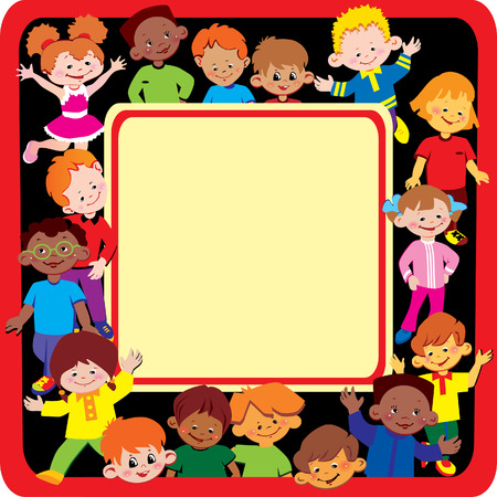 Glad kids frame. Place for sample text. Happy childhood. Vector art-illustration.のイラスト素材