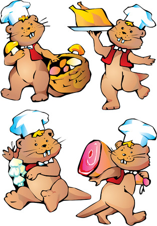 Happy cook beaver with food. Vector art-illustration.のイラスト素材