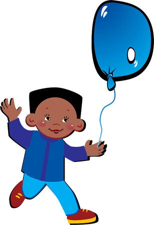 Friendly little boy with balloon in the shape of the letter "D" on a white background. Vector art-illustration.のイラスト素材
