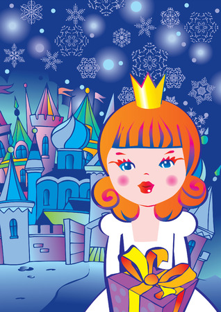 Beautiful princess with gift.  Fairy-tale.のイラスト素材