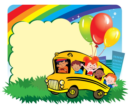 School childhood.  Children go to school to learn. Place for your text. art-illustration.のイラスト素材
