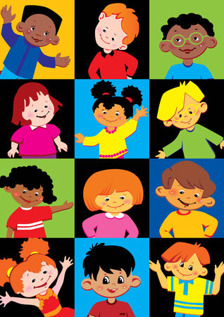 Portraits of the happy children of different nationalities. Vector art-illustration.のイラスト素材