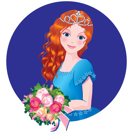 Beautiful girl with flowers. Vector art-illustration on a blue background.のイラスト素材