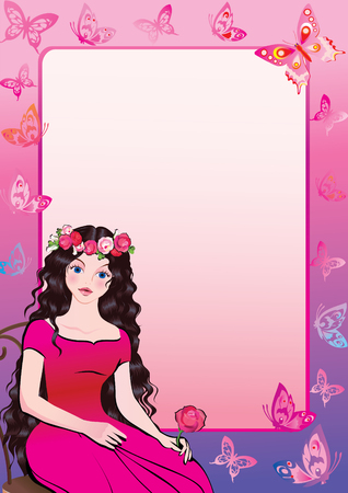 Beautiful girl with butterfly. Place for your text. illustration.のイラスト素材