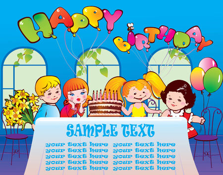 Happy birthday party. Good childhood. Place for your text. のイラスト素材