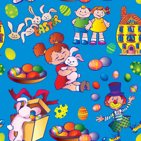 Seamless easter pattern. Vector art-illustration on a blue background.のイラスト素材