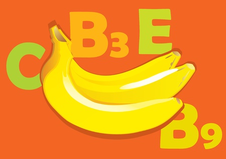 Fruit and vitamins that they contain.  Banana. Vector art-illustration.のイラスト素材