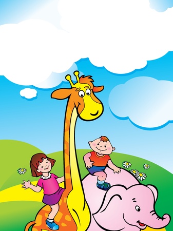 Happy friends. Vector art-illustration. Place for your text.のイラスト素材