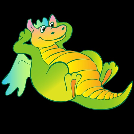 Green funny dragon. Vector art-illustration on a black background.のイラスト素材