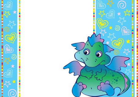 New Years card with baby dragon. Vector art-illustration. Place for your text.のイラスト素材