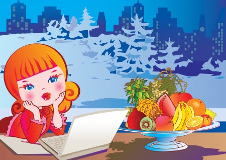 Beautiful girl writes a letter to his girlfriend  Vector art-illustration のイラスト素材