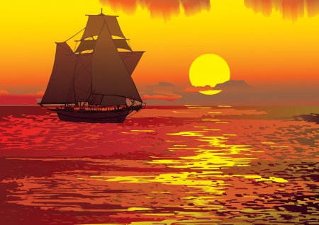 Sailboat in the sea  Vector art-illustration のイラスト素材