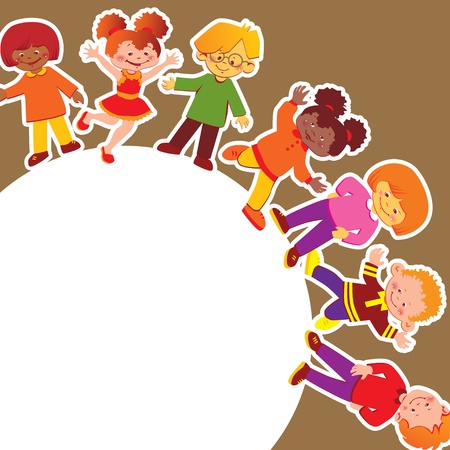 Happy kids of different nationalities play together  Vector art-illustration  のイラスト素材