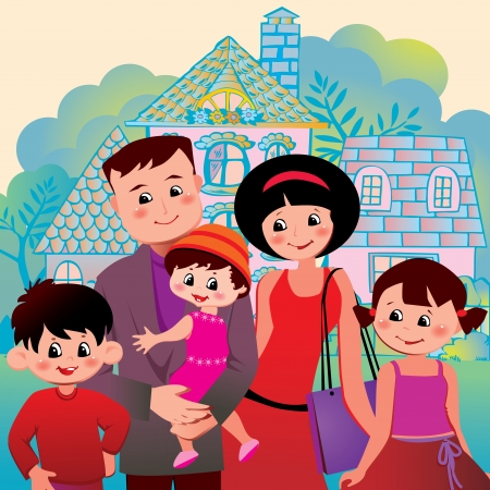 Happy family on the background of the house  Vector art-illustration のイラスト素材
