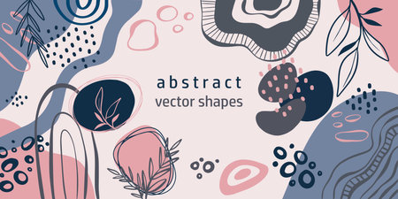 Set of abstract backgrounds with organic shapes and hand drawn in pink, gray and blue tones. Minimal Modern Stylish Design Template for Background, Cover Templates, Patterns, Logosのイラスト素材