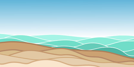 Simply vector background with sea waves and sand. Vector illustration for posters, t-shirts, cards, invitations, stickers, banners, advertisement, design.のイラスト素材
