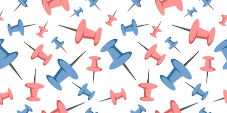 Vector Colorful Pin needles. Seamless Pattern Isolated on White Background. Office or School Supplies Texture. Perfect for office or school themes, wrapping paper, poster and banneのイラスト素材