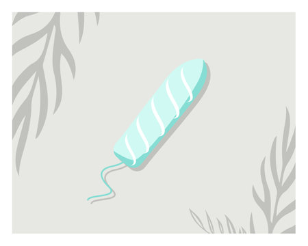 Feminine hygiene illustration of a tampon with shadow leaves in the background. Vector presentation of a collection for textile, medicine, poster, background, book, web, design, soのイラスト素材