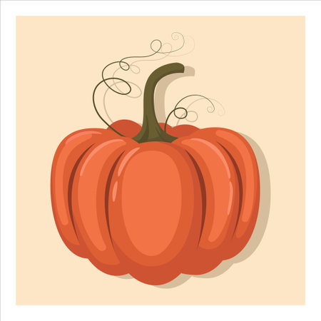 Autumn harvest pumpkin, isolated on orange background. Colorful thanksgiving illustration. Case design element. Objects for design, cards, banners, flyers, social media, web and deのイラスト素材