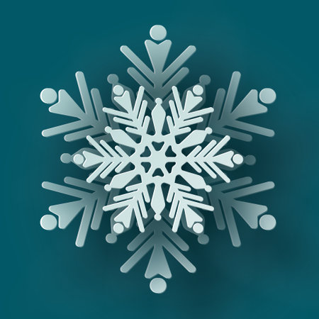 Vector white Christmas paper cut 3d snowflake with shadow on teal colored background. Winter design...