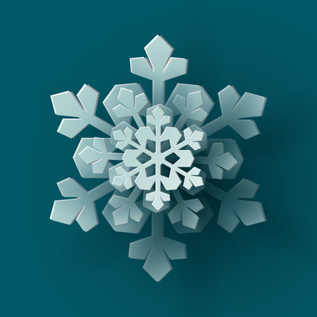 Vector white Christmas paper cut 3d snowflake with shadow on teal colored background. Winter design elements for presentation, banner, cover, web, flyer, card, sale, social mediaのイラスト素材