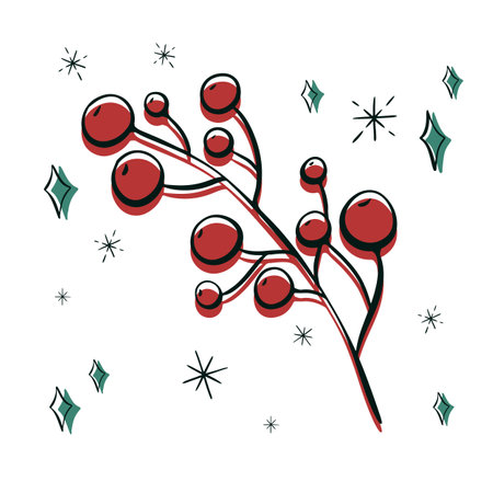 Hand drawn red green berry branch vector winter floral element. Christmas berries botanical illustration for presentation, banner, cover, web, flyer, card, sale, poster, slideのイラスト素材
