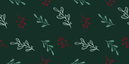 Seamless pattern with hand drawn Christmas leaves and branches. Perfect for xmas or new year...