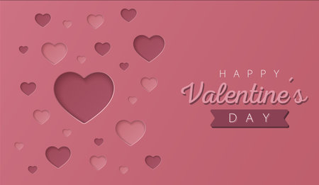 Happy Valentine's day wallpaper or banner with hearts. Beautiful paper cut heart frame on rose background. Vector illustration for cosmetic product display, valentine day festival design, presentationのイラスト素材