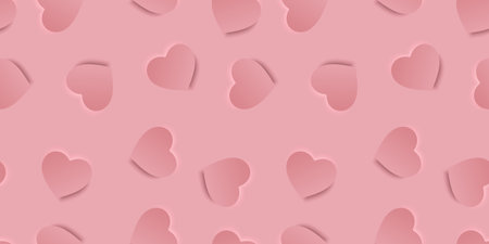 Seamless rose love pattern with hearts. Beautiful paper cut heart on background. Papercut...