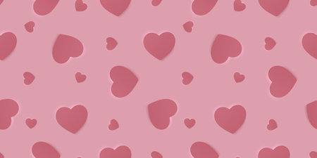 Seamless rose love pattern with hearts. Beautiful paper cut heart on background. Papercut...
