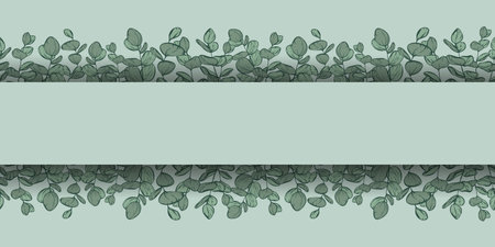 Botanical line seamless pattern of a eucalyptus leaves branch for wedding invitation and cards, textile products, web, wrapping paper and poster, template, beauty and cosmetic industry.のイラスト素材